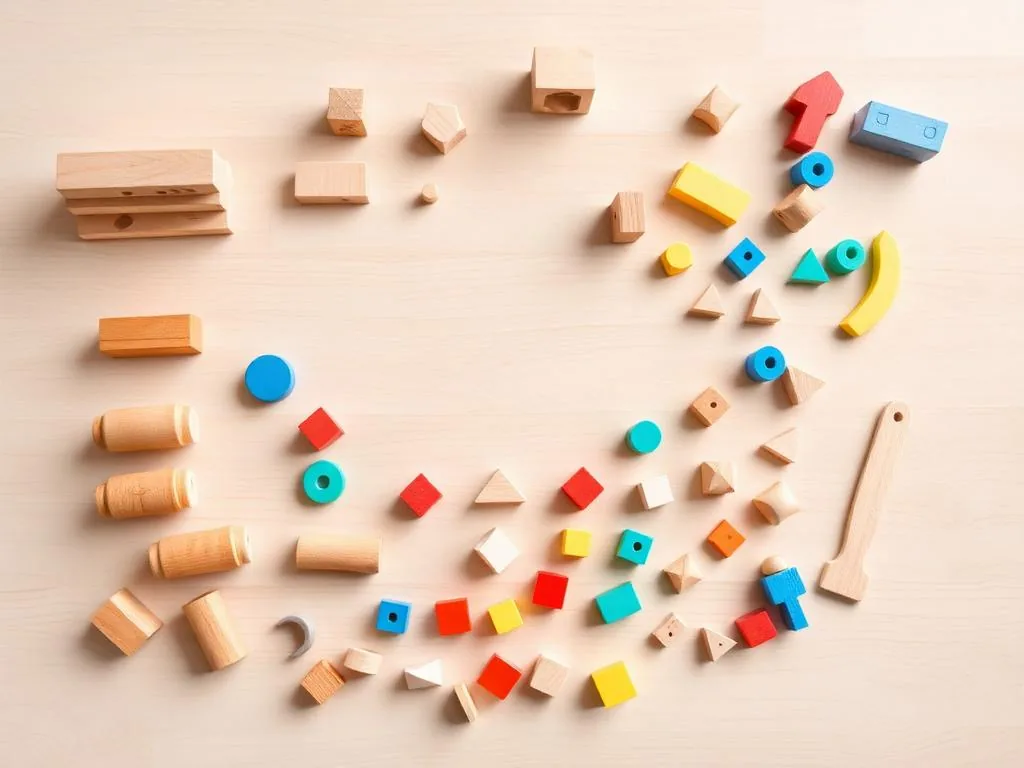 Hands-on wooden learning materials and educational toys arranged on a table